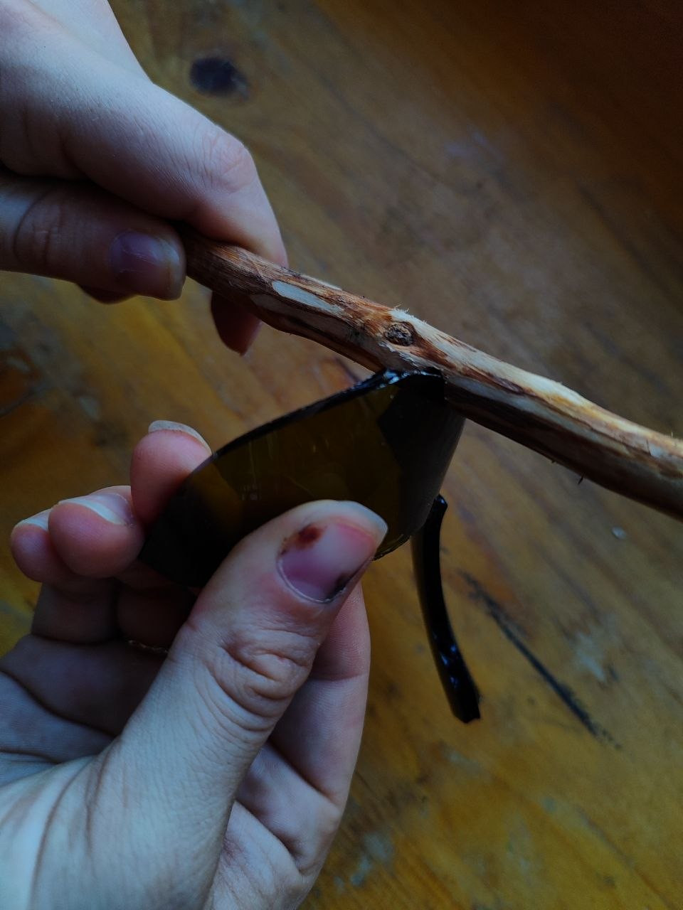 Glass inserted into the wooden slot